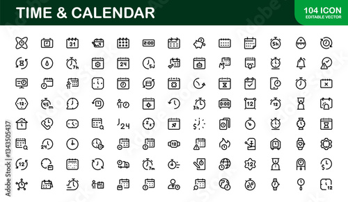 Time and Calendar Icons. Comprehensive Set for Scheduling, Planning, and Time Management Projects