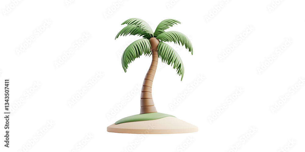 Obraz premium Cartoon Palm Tree Sandy Island. Tropical Vacation And Relaxation Concept Isolated On Transparent Background