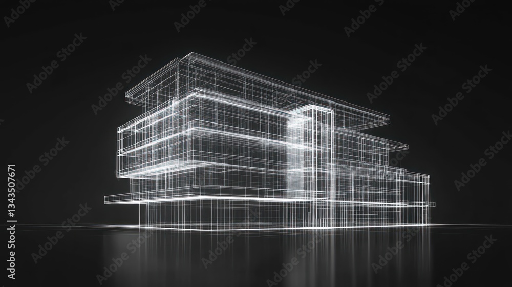 Modern Architecture Wireframe 3D Render Modern Architecture Wireframe 3D Render