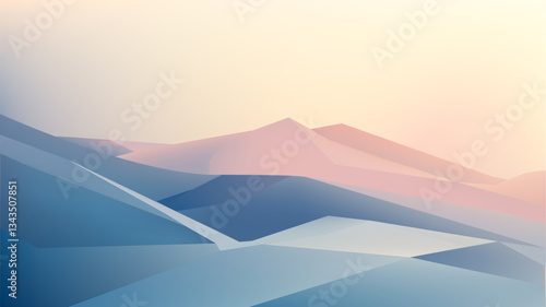 Abstract Low Poly Mountain Landscape at Sunset.