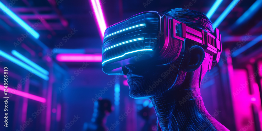 A cyberpunk 3D background of a secret underground cybernetics lab, where neon-blue energy pulses through wires connected to prototype androids. Scientists in augmented reality visors fine-tune the A cyberpunk 3D background of a secret underground cybernetics lab, where neon-blue energy pulses through wires connected to prototype androids. Scientists in augmented reality visors fine-tune the