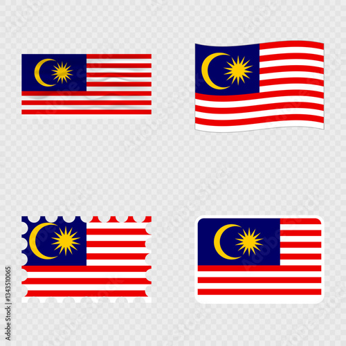Malaysia national flag in four different styles.