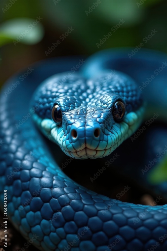 Snake closeup face of blue viper snake in natural habitat, snake, closeup, venomous Snake closeup face of blue viper snake in natural habitat, snake, closeup, venomous