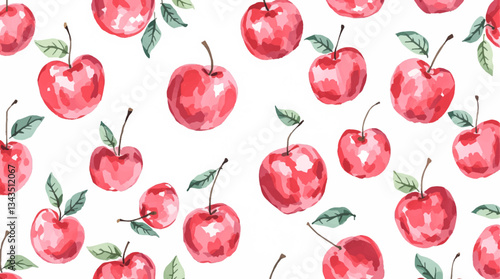 Watercolor red cherries on white background seamless vector pattern	