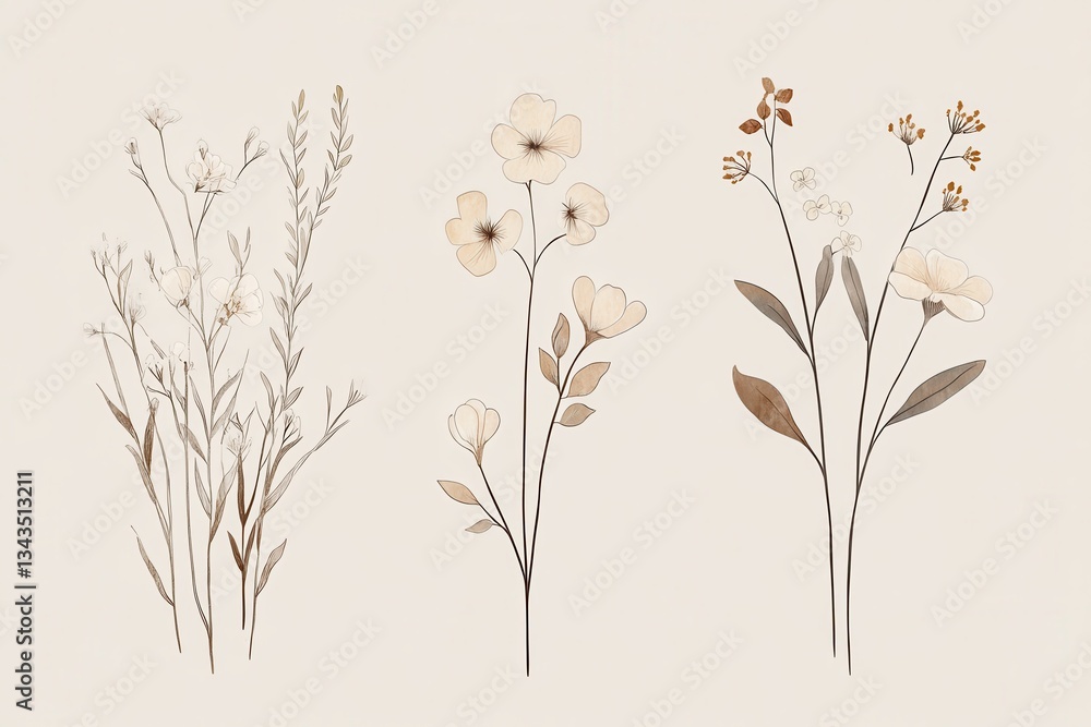 Minimal Botanical Line Art Clipart – Delicate Hand-Drawn Wildflower Illustrations in Earth Tones for Invitations, Stationery, Wall Art, and Branding Design Minimal Botanical Line Art Clipart – Delicate Hand-Drawn Wildflower Illustrations in Earth Tones for Invitations, Stationery, Wall Art, and Branding Design