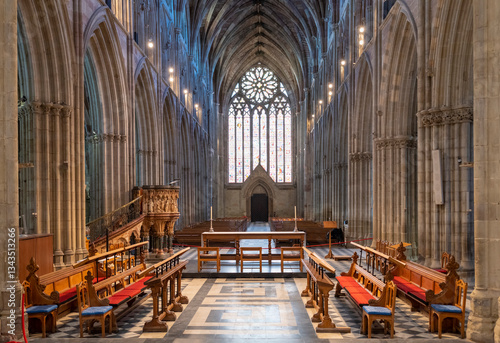 Worcester Cathedral,view along the Nave towards the west facing porch.