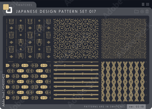 シームレスな和柄のパターンセットシリーズ017。