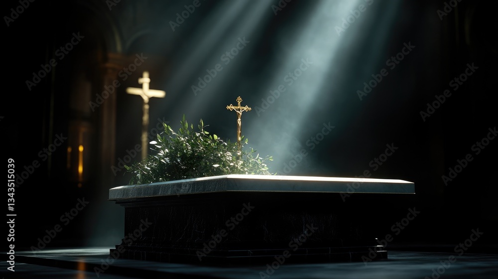 Dark, solemn church tomb