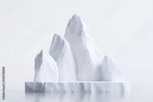 Obraz na płótnie Abstract white mountain range display. A minimalist, three-dimensional, sculpted representation of mountains, presented on a low, wide, textured base. w salonie