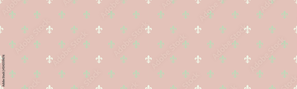 Elegant blush pink background adorned with a delicate, repeating pattern of offwhite fleurdelis and subtle mint green dots. Elegant blush pink background adorned with a delicate, repeating pattern of offwhite fleurdelis and subtle mint green dots.