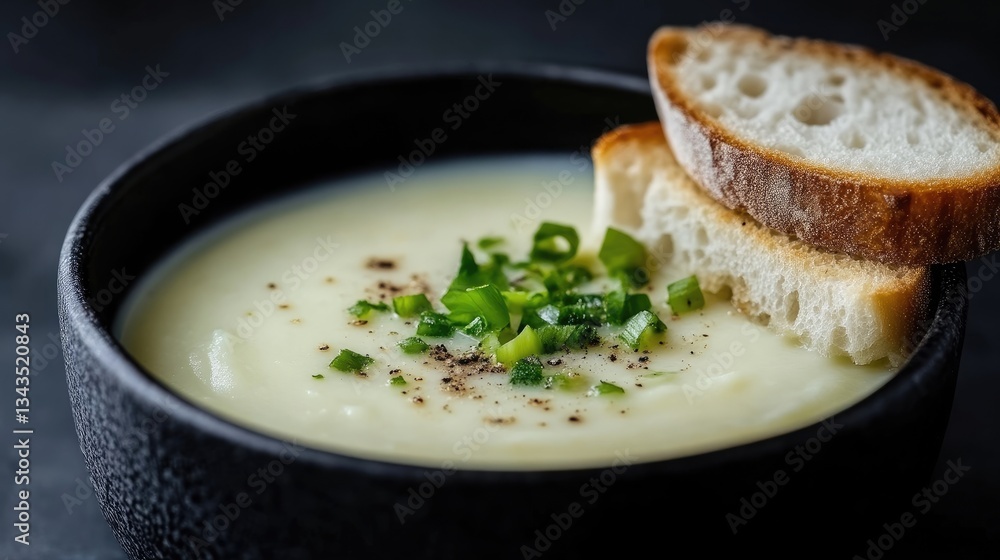 Creamy soup with toasted bread