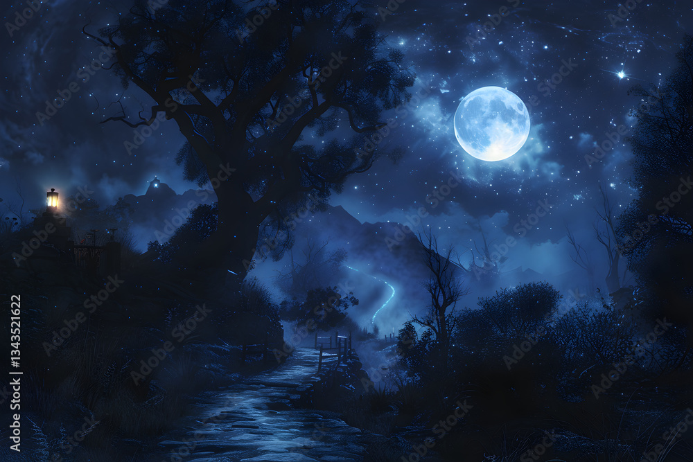 Fototapeta premium Twilight Path: A solitary Journey into the Heart of the Unseen