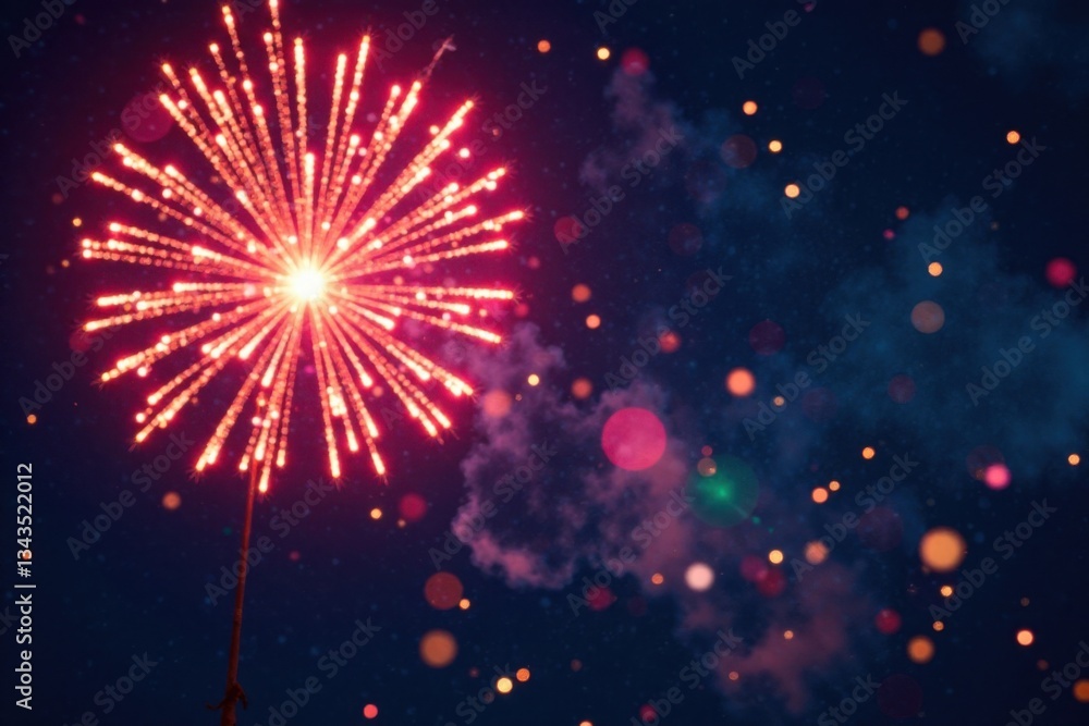 Obraz premium Sparkling fireworks explosion in the sky with colorful lights and patterns, fireworks, pyrotechnic display