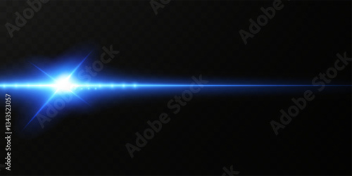 Light blue reflection effect, neon lighting in blue tones. Light lens. Police light effects, lines. Shiny stars, glowing sparks on a black background. Vector red light effect