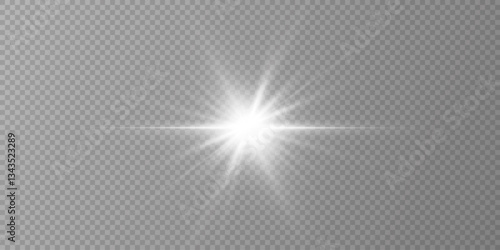 Glow light effect. Starburst with sparkles on transparent background. Vector illustration. Sun