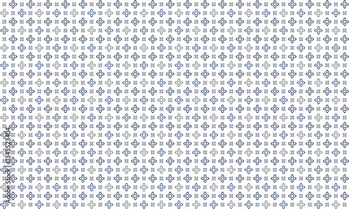 Seamless pattern with geometric abstract broken square flowers in blue and gray on white background. Vector illustration, for masculine shirt lady dress cloth textile cover wallpaper decoration