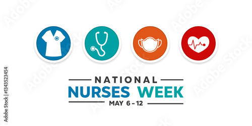 May is National Nurses Week. Nurse shirt, stethoscope, mask and heart beat. Great for posters, banners, social media and more. White background.