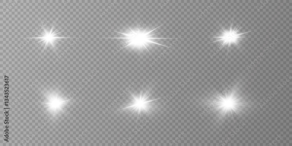 Obraz premium Glow effect. Star sparkles on a transparent background. Vector illustration. the sun