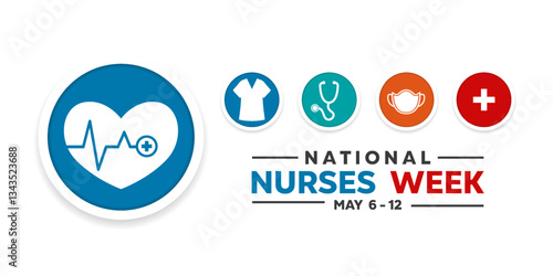 May is National Nurses Week. Great for posters, banners, social media and more. White background.