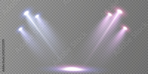 Stage lighting with LED strobes. Laser light show. Empty stage before the performance. Spotlights on a dark background.