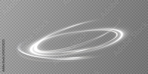 Glowing white spiral. Speed ​​abstract lines effect. Rotating shiny rings. Glowing circular lines. Glowing ring trail. Vector.	