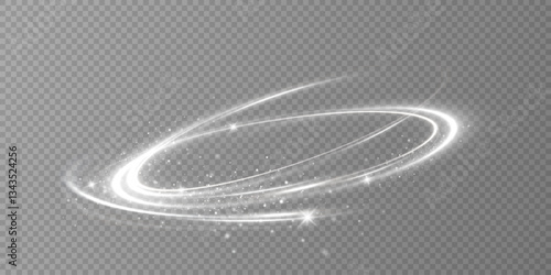Glowing white spiral. Speed ​​abstract lines effect. Rotating shiny rings. Glowing circular lines. Glowing ring trail. Vector.	