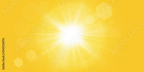 Warm sun on a yellow background. Leto.bliki solar rays.Оrange yellow background.