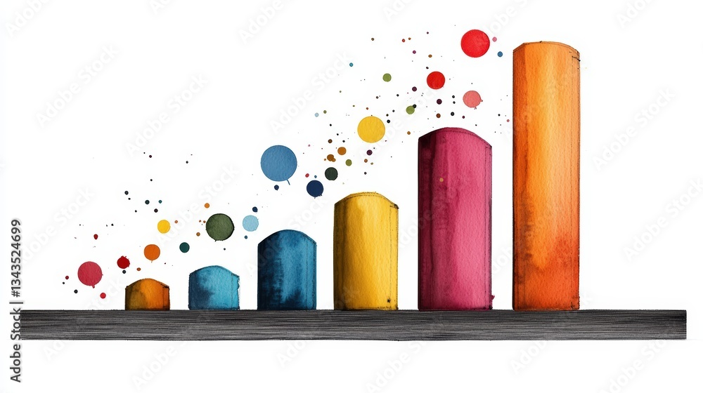 Fototapeta premium Colorful bar graph representing data growth with splashes of paint, perfect for business presentations and creative projects.