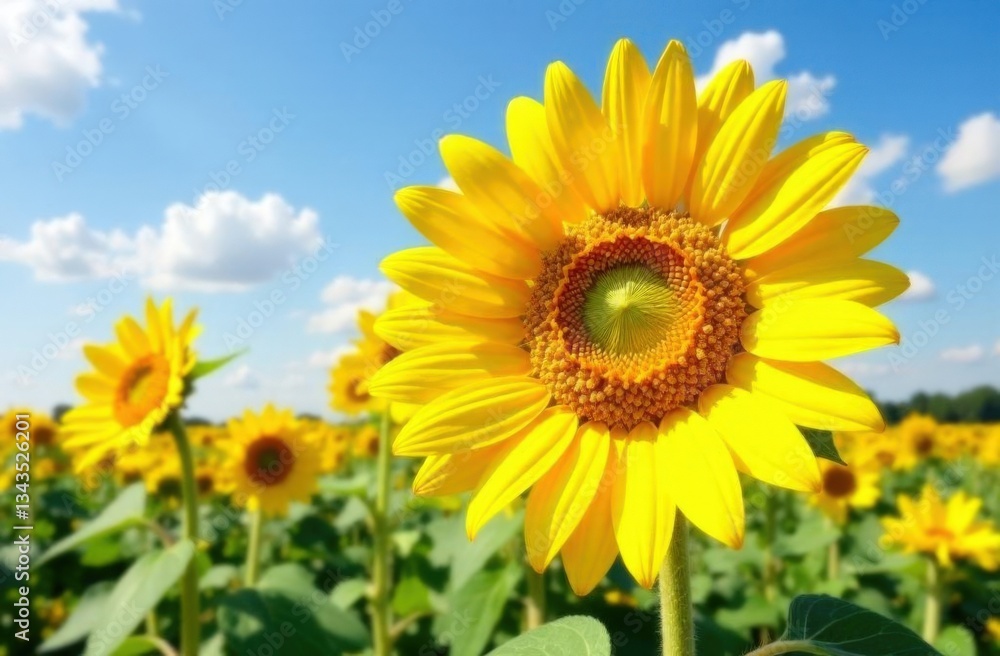 Vibrant sunflower field under clear blue sky Vibrant sunflower field under clear blue sky