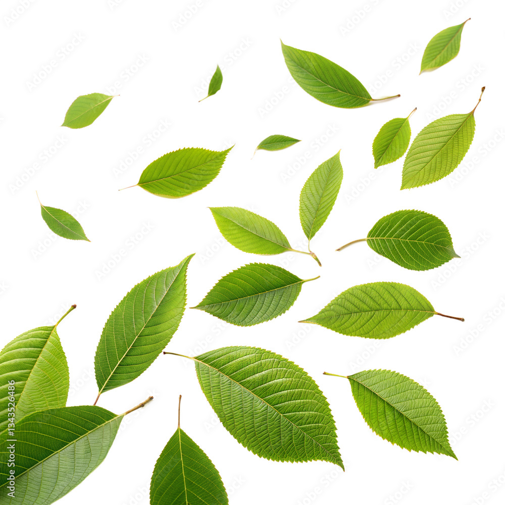 falling green leaves isolated on white background.png falling green leaves isolated on white background.png