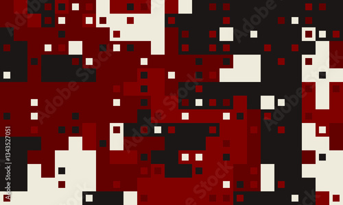 Abstract red, black, and white pixelated pattern.  A dynamic, energetic design ideal for tech, gaming, or modern art projects.