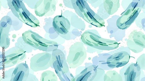 Minimal Watercolor Cucumber Seamless Background Design