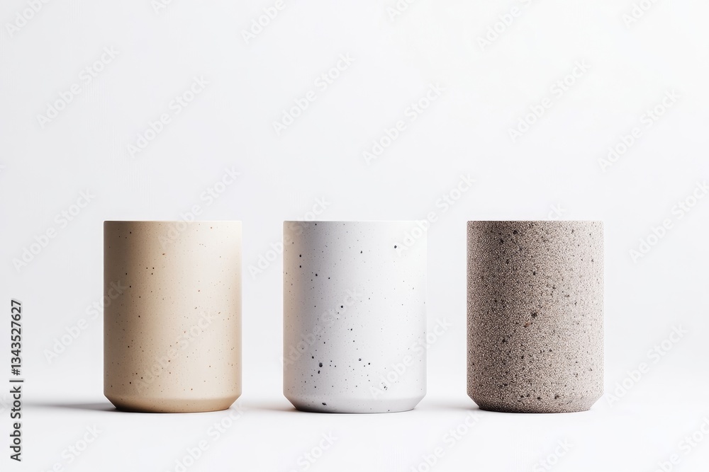 Three cylinder-shaped ceramic tumblers in pastel shades