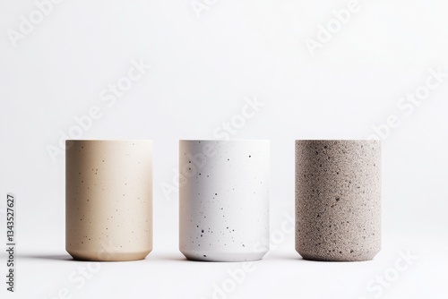 Three cylinder-shaped ceramic tumblers in pastel shades