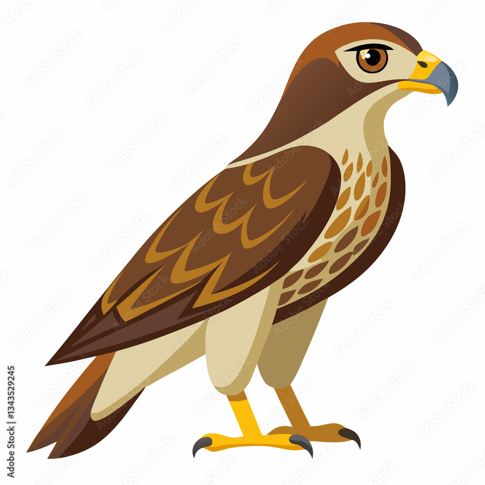 Red-tailed hawk and eagle in white background, showing predator features like sharp beak, feathers, and piercing eye Red-tailed hawk and eagle in white background, showing predator features like sharp beak, feathers, and piercing eye