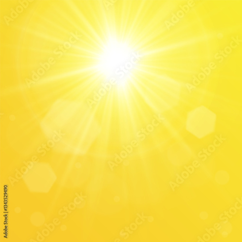 Warm sun on a yellow background. Leto.bliki solar rays.Оrange yellow background.