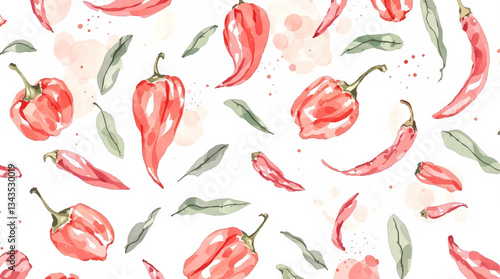 Watercolor pattern pepper on white background vector