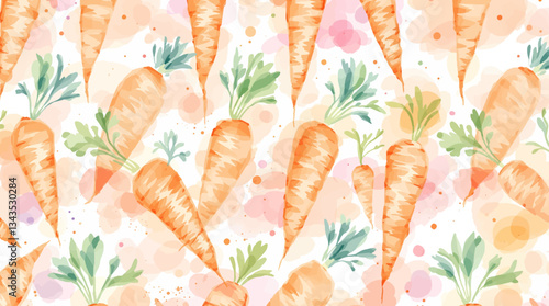 Watercolor Carrot Seamless Pattern Hand Drawn Abstract Vegetable Design
