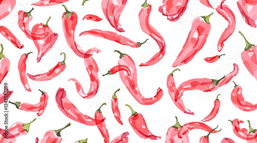Watercolor pattern red pepper on white background vector