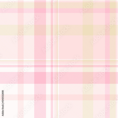 Subtle check vector seamless, old-fashioned textile fabric texture. Net background pattern plaid tartan in misty rose and white colors.