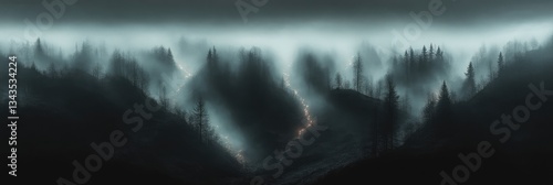 Obraz na płótnie Misty Mountain Forest w salonie