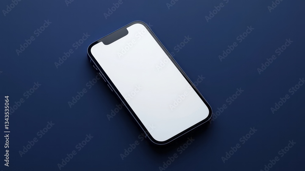 Smartphone with blank white screen displayed on navy background Smartphone with blank white screen displayed on navy background