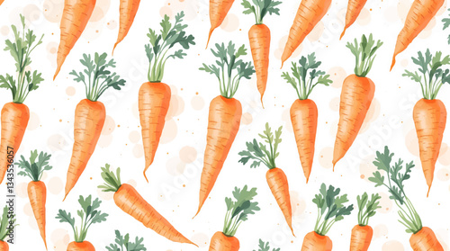 Watercolor carrots with leaves pattern on white background	