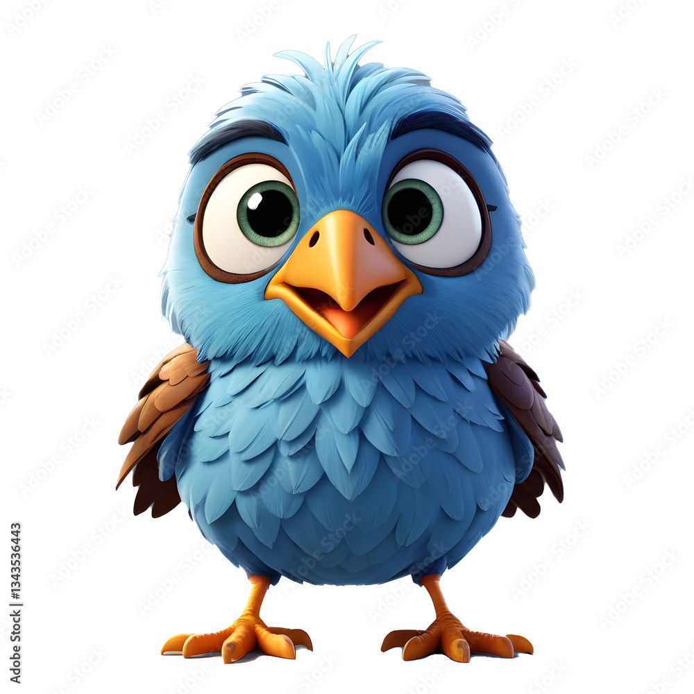 Fototapeta premium Cute blue bird looking surprised with big eyes and open beak