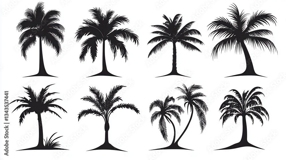 Vector palm tree silhouette icons Vector palm tree silhouette icons