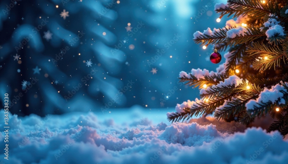 Winter wonderland scene with snowflakes and Christmas lights, snow, festive Winter wonderland scene with snowflakes and Christmas lights, snow, festive