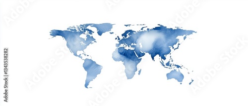 Fototapeta Naklejka Na Ścianę i Meble -  Artistic Blue Watercolour World Map Geographic Representation Global Cartography Visualisation