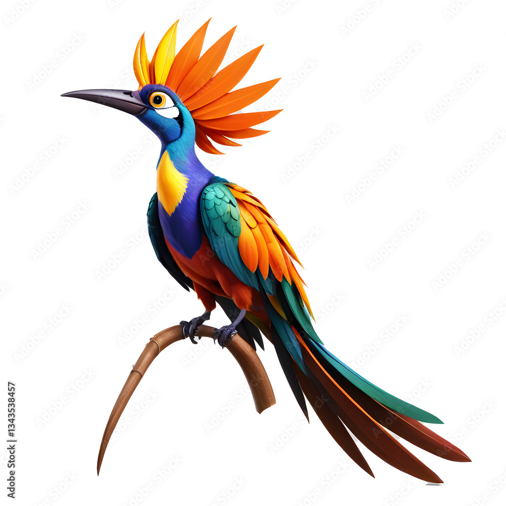 Fototapeta premium Royal flycatcher posing on a branch with white background