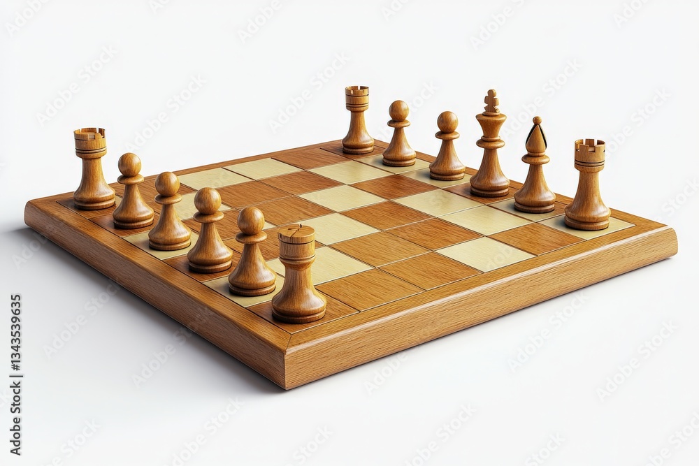Classic chess game setup with wooden pieces on a neatly arranged board Classic chess game setup with wooden pieces on a neatly arranged board