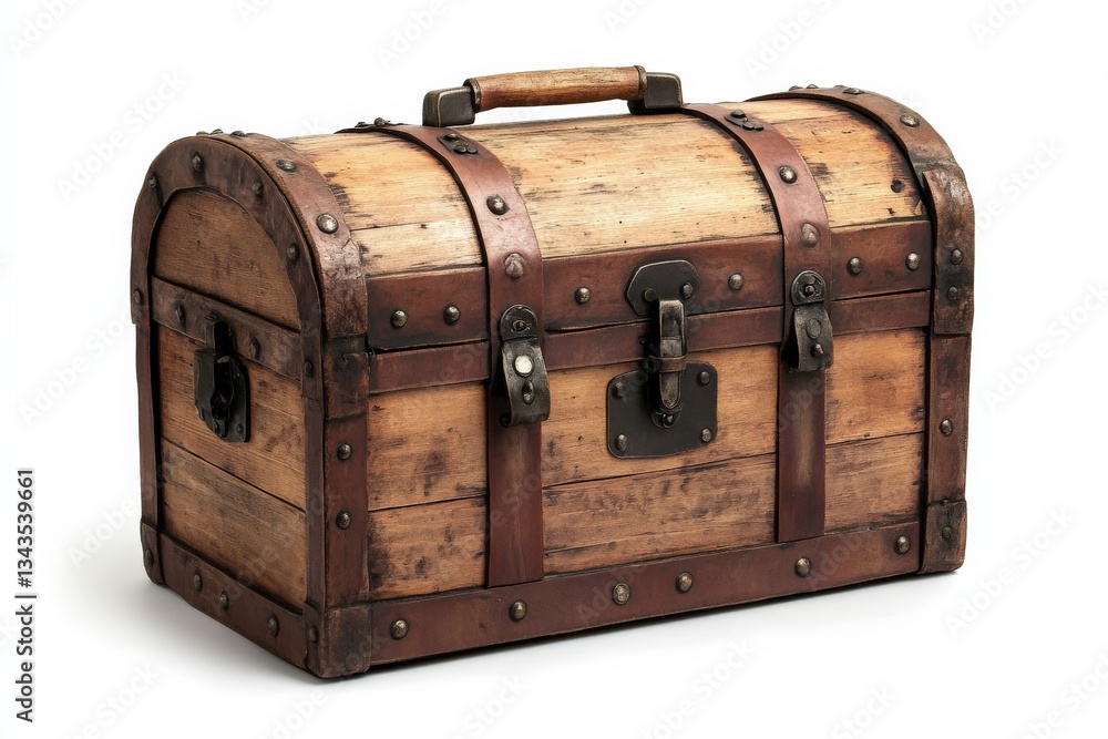 Antique wooden treasure chest with metal accents showcasing craftsmanship and vintage appeal Antique wooden treasure chest with metal accents showcasing craftsmanship and vintage appeal